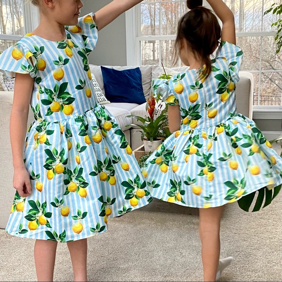 Halabaloo Girls Formal Lemon Dress with Blue Stripes - Size 4 - Picture 9 of 10